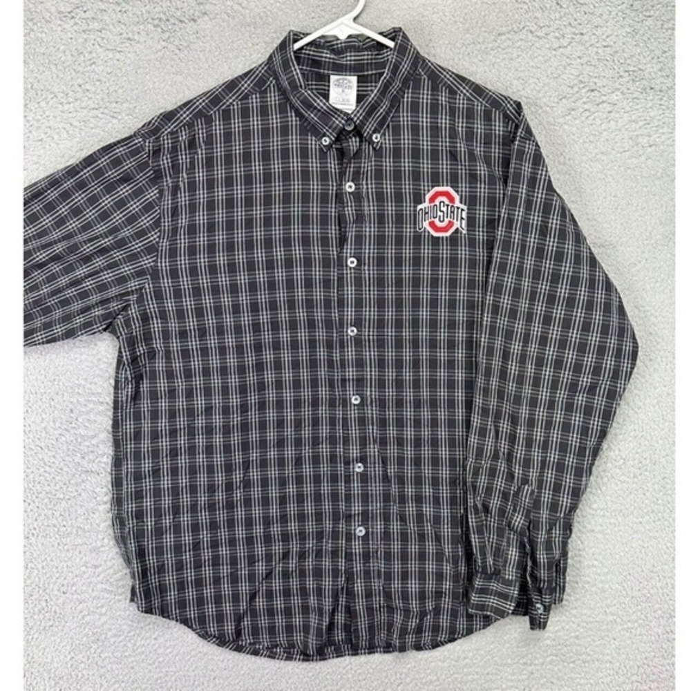 Ohio State Buckeyes Button Down Shirt Mens Large Black Plaid A Knights Apparel